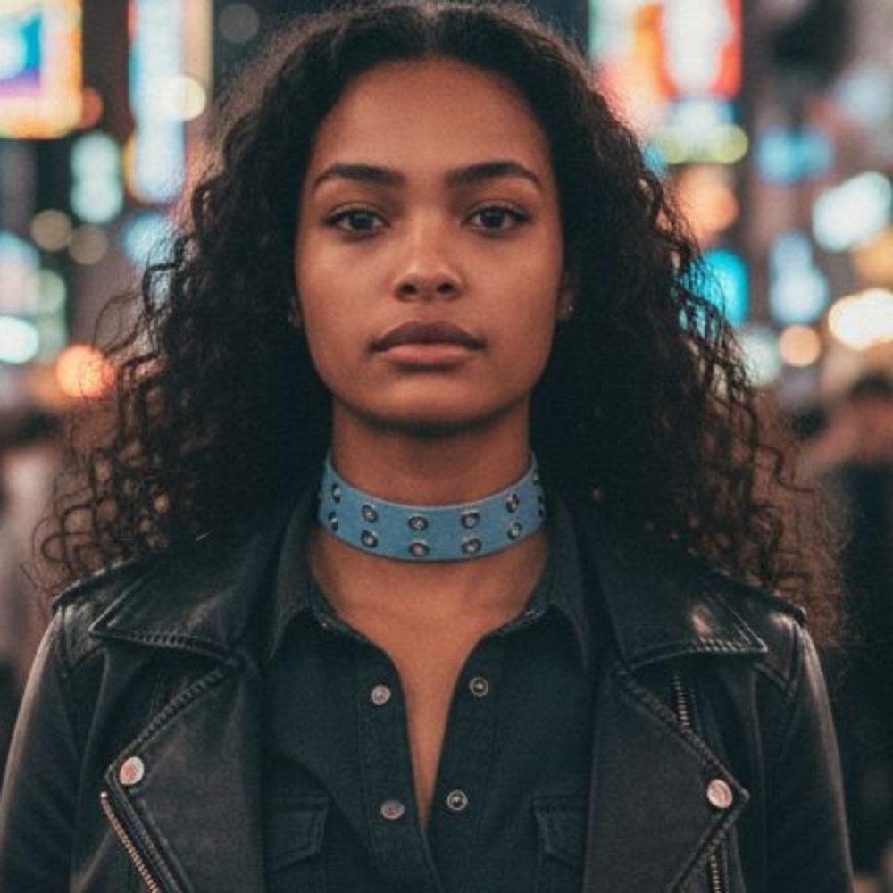 Denim Choker Necklace Silver Grommets LIGHT BLUE Modern Coastal Cowgirl Bohemian